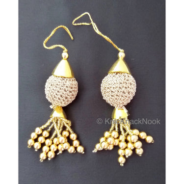 2 x Copper And Gold Tassels, Copper Crochet Ball Tassels, Bridal Tassels